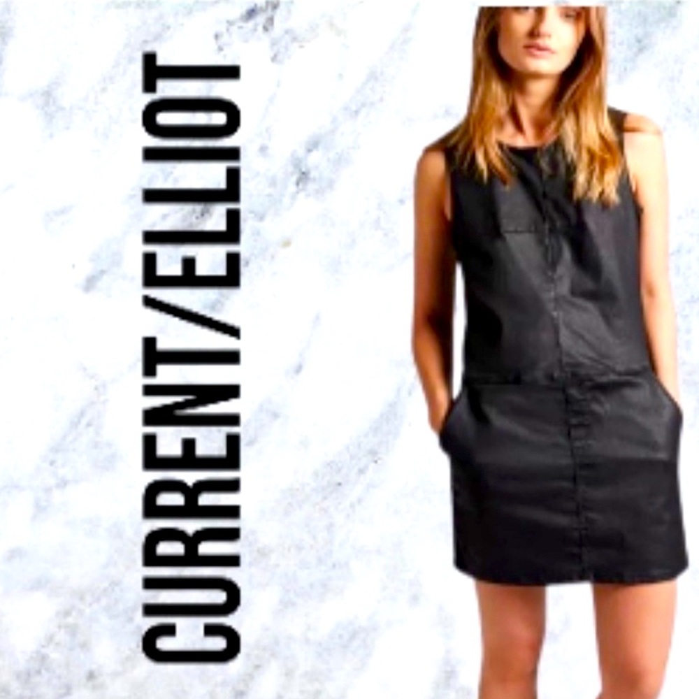 NWT Current Elliott black coated shift dress with pockets size 3